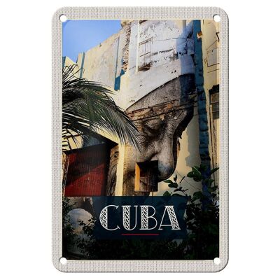 Targa in metallo da viaggio 12x18 cm Dipinto Cuba Caraibi sul muro della casa