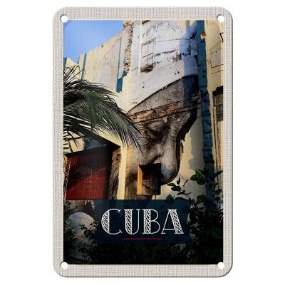 Blechschild Reise 12x18cm Cuba Karibik Gemälde auf Hauswand Schild