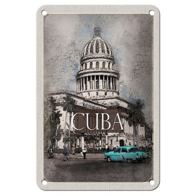 Blechschild Reise 12x18cm Cuba Karibik Gemälde Oldtimer Dekoration