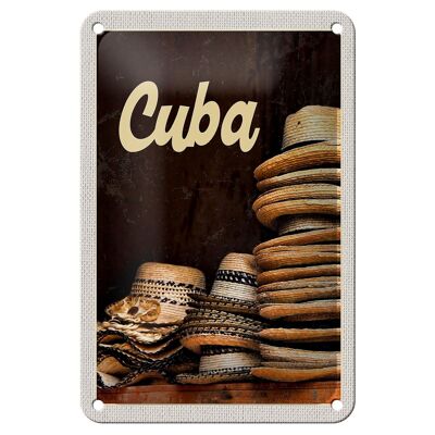 Signe en étain voyage 12x18cm, chapeau Cuba caraïbes, décoration de vacances