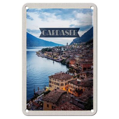 Cartel de chapa de viaje, 12x18cm, lago de Garda, Italia, vista de la ciudad, cartel del lago