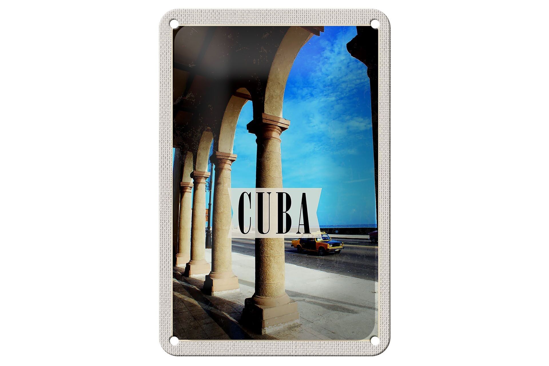 Targa in metallo da viaggio 12x18 cm Cuba Caribbean Street Car Sign dipinto