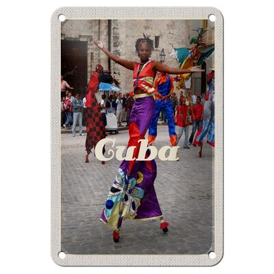 Targa in metallo da viaggio 12x18 cm Cuba Caraibi Afro dance festival cartello colorato