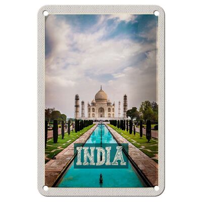 Blechschild Reise 12x18cm Indien Taj Mahal Agra Garten Schild