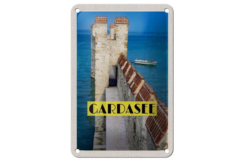 Blechschild Reise 12x18cm Gardasee Italien Boot Gebäude Sommer Schild