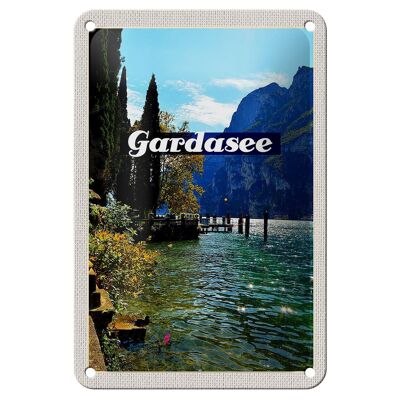Cartel de chapa de viaje, 12x18cm, lago de Garda, Italia, decoración del sol natural