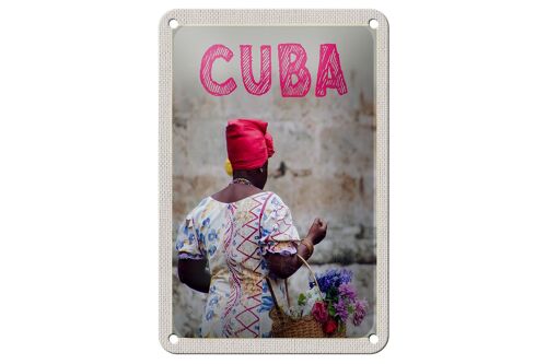 Blechschild Reise 12x18cm Cuba Karibik Frau Korb mit Blumen Schild