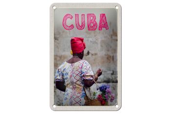 Panneau de voyage en étain 12x18cm, panier de femme des caraïbes de Cuba avec signe de fleurs 1