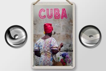 Panneau de voyage en étain 12x18cm, panier de femme des caraïbes de Cuba avec signe de fleurs 2