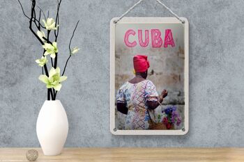 Panneau de voyage en étain 12x18cm, panier de femme des caraïbes de Cuba avec signe de fleurs 4