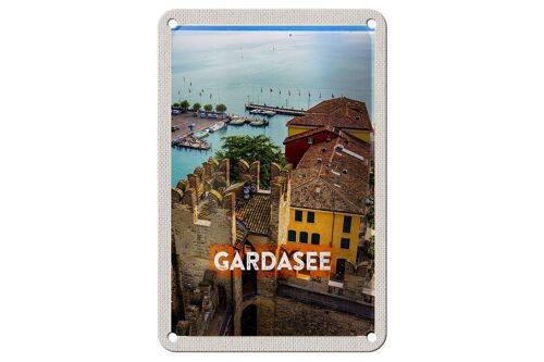 Blechschild Reise 12x18cm Gardasee Italien Boote Blick auf See Schild