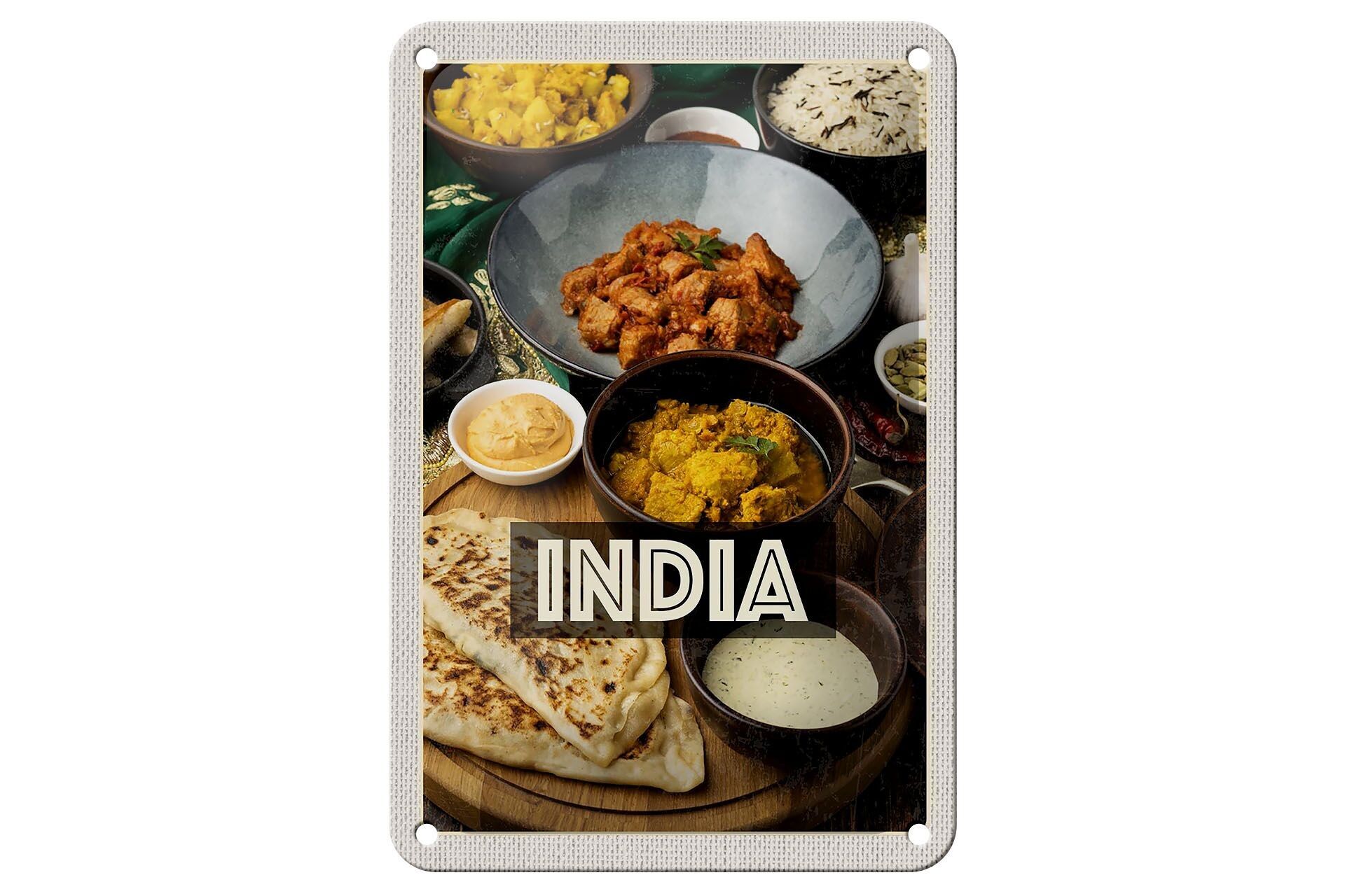 Targa in metallo da viaggio 12x18 cm India Food Curry Pollo Riso
