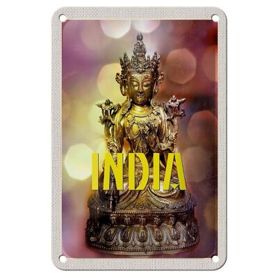 Blechschild Reise 12x18cm Indien Skulptur Buddhistische Göttin Schild