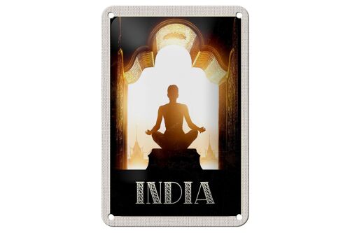 Blechschild Reise 12x18cm Indien Gemälde Meditieren Entspannung Schild