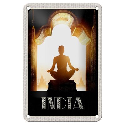 Letrero de hojalata para viaje, 12x18cm, pintura india, señal de relajación y meditación