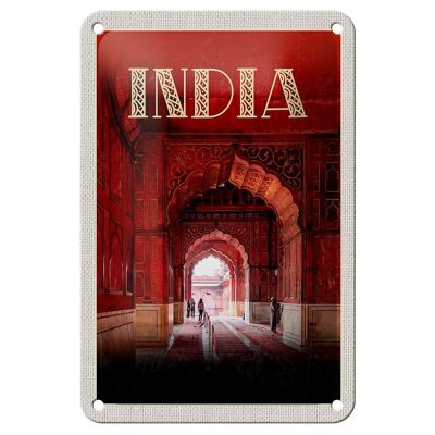 Cartel de chapa de viaje, 12x18cm, India, mezquita interior, rojo, oración, Islam
