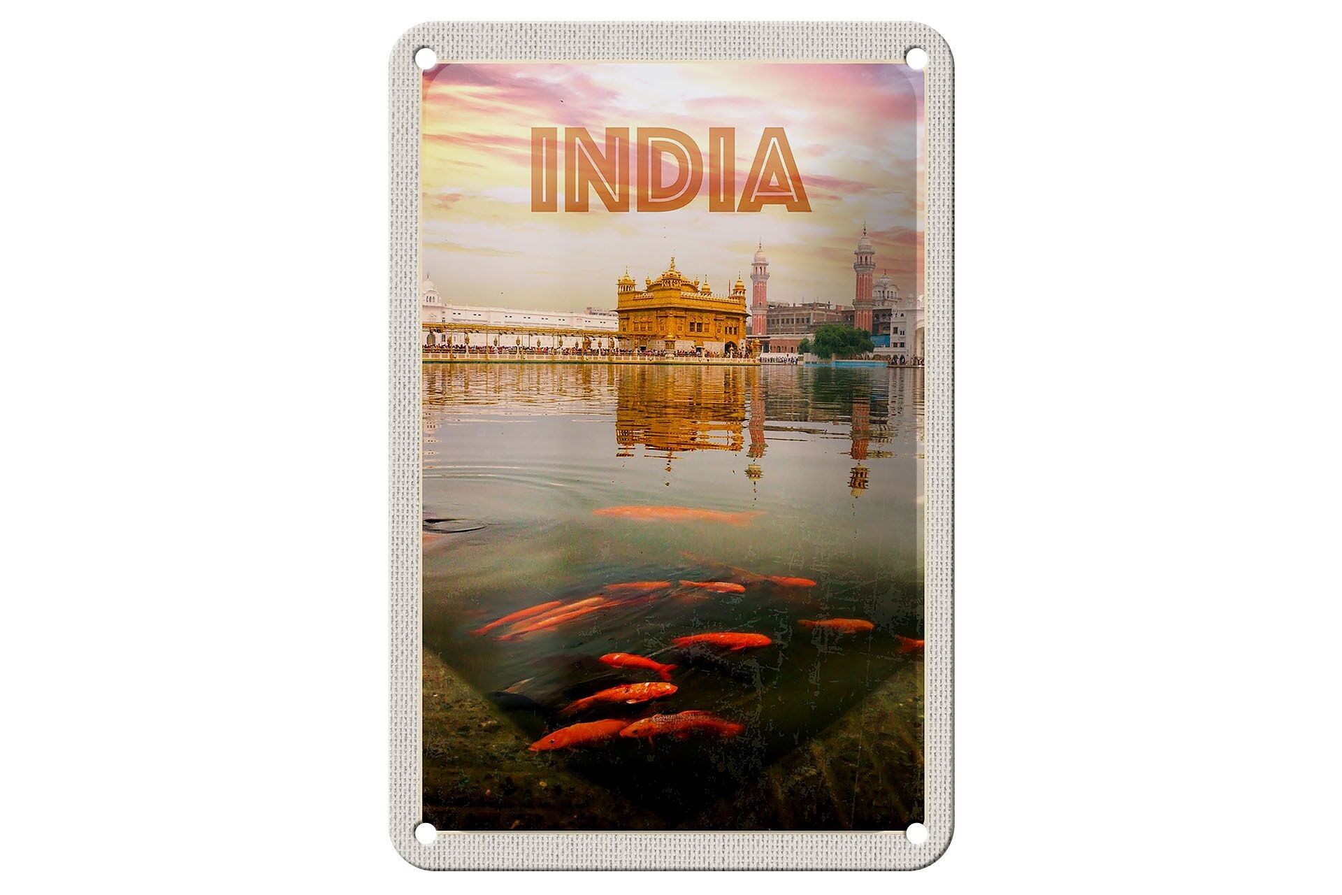 Targa in metallo da viaggio 12x18 cm India Temple Amritsar Holy Lake Sign