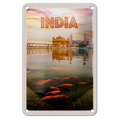 Panneau de voyage en étain, 12x18cm, Temple indien, Amritsar, lac sacré