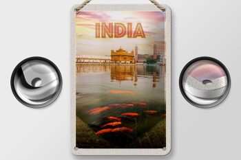 Panneau de voyage en étain, 12x18cm, Temple indien, Amritsar, lac sacré 2