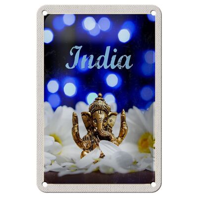 Blechschild Reise 12x18cm Indien Skulptur Elefant Ganesha Hindu Schild