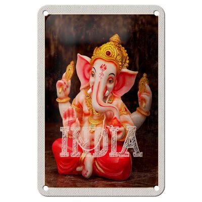 Blechschild Reise 12x18cm Indien Skulptur Ganesha Gott Hindu Schild