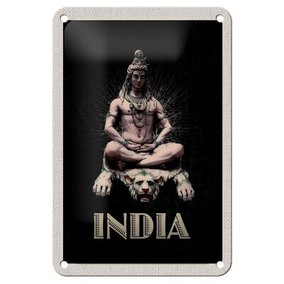 Blechschild Reise 12x18cm Indien Gott Buddhismus Löwe Meditieren Schild