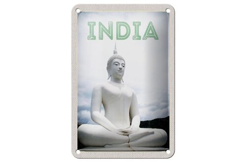 Blechschild Reise 12x18cm Indien weiße Skulptur meditieren Gott Schild