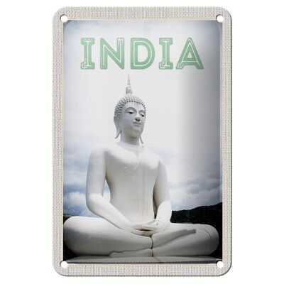 Cartel de chapa de viaje, 12x18cm, escultura blanca de la India, signo de Dios meditando