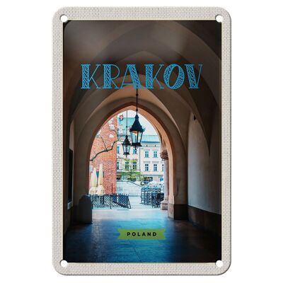Cartel de chapa de viaje, 12x18cm, Cracovia, edificio, terraza, cartel de viaje de verano