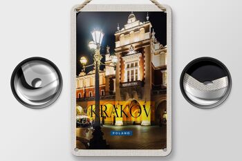 Panneau de voyage en étain, 12x18cm, ville de Cracovie, pologne, la nuit, lanterne 2