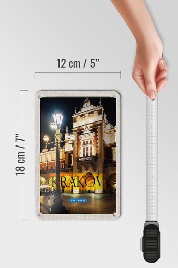 Panneau de voyage en étain, 12x18cm, ville de Cracovie, pologne, la nuit, lanterne 5