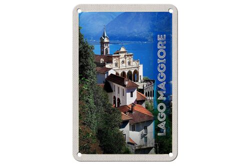 Blechschild Reise 12x18cm Lago Maggiore Aussicht auf Meer Stadt Schild