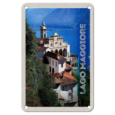 Targa in metallo da viaggio 12x18 cm Lago Maggiore Veduta del mare Cartello della città