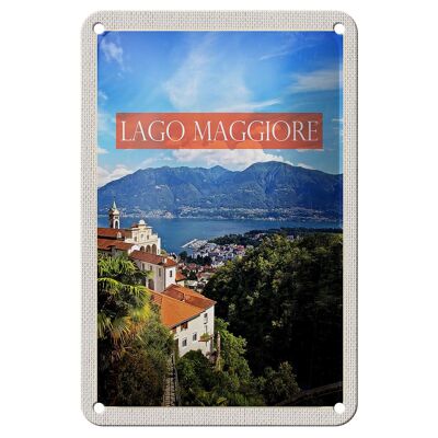 Blechschild Reise 12x18cm Lago maggiore Gebirge Natur Meer Dekoration