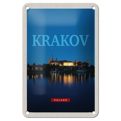 Cartel de chapa de viaje, decoración nocturna de lago de cerezo, Cracovia, Polonia, 12x18cm