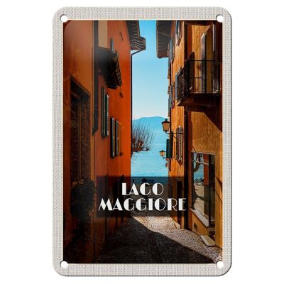 Targa in metallo da viaggio 12x18 cm Lago Maggiore Strada Case Dipinto