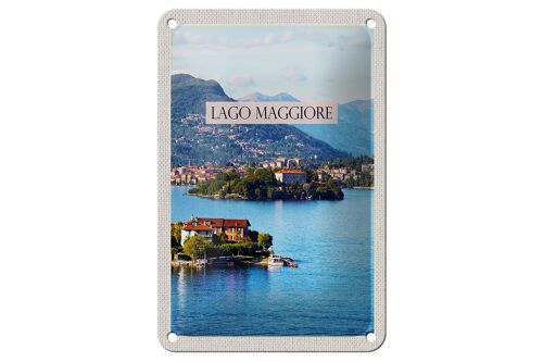 Blechschild Reise 12x18cm Lago Maggiore Aussicht auf Insel Meer Schild