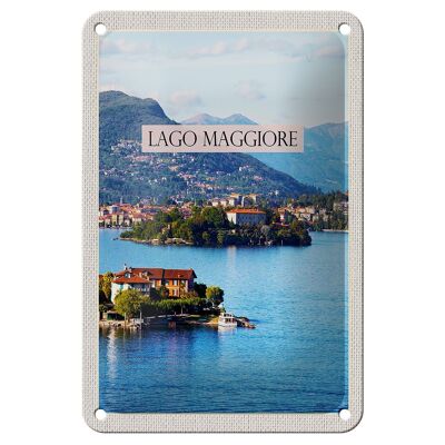 Blechschild Reise 12x18cm Lago Maggiore Aussicht auf Insel Meer Schild