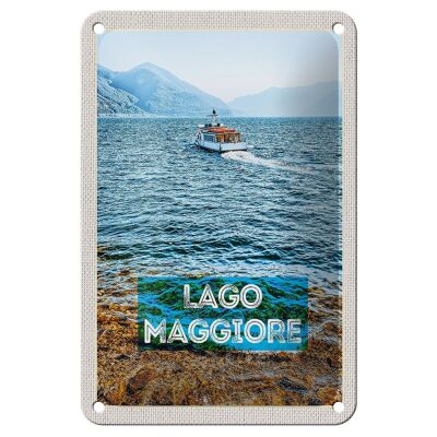 Cartel de chapa de viaje, 12x18cm, lago Maggiore, Italia, isla, barco, mar