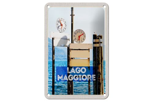 Blechschild Reise 12x18cm Lago Maggiore Uhr Zeit Meer Gebirge Schild