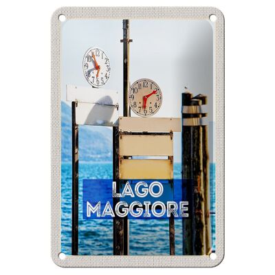 Letrero de chapa de viaje, 12x18cm, reloj del lago Maggiore, señal de tiempo, mar y montañas