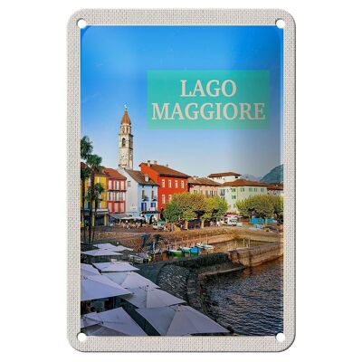 Letrero de chapa de viaje, 12x18cm, edificio del lago Maggiore, cartel de paraguas de mar
