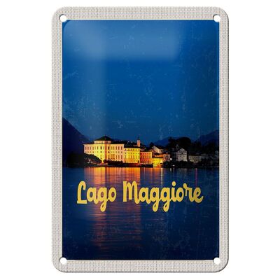 Blechschild Reise 12x18cm Lago Maggiore Insel bei Nacht Meer Schild
