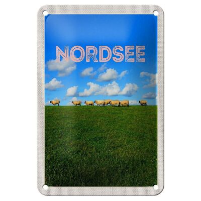 Cartel de chapa de viaje, 12x18cm, nubes del Mar del Norte, pradera, ovejas, cartel natural