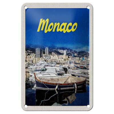 Cartel de chapa de viaje, 12x18cm, Mónaco, Francia, yate, playa, mar
