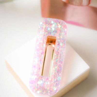 Barrette rectangle Paillettes Parme