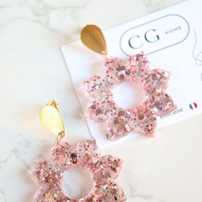 Gänseblümchen-Ohrringe aus Roségold mit Glitzer
