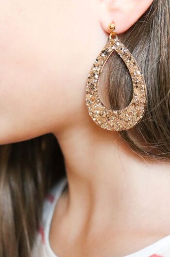 Boucles d'oreilles goutte paillettes champagne 1