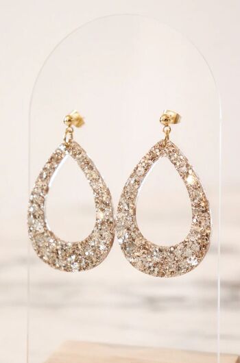 Boucles d'oreilles goutte paillettes champagne 2