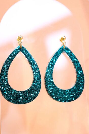 Boucles d'oreilles goutte paillettes emeraude 1